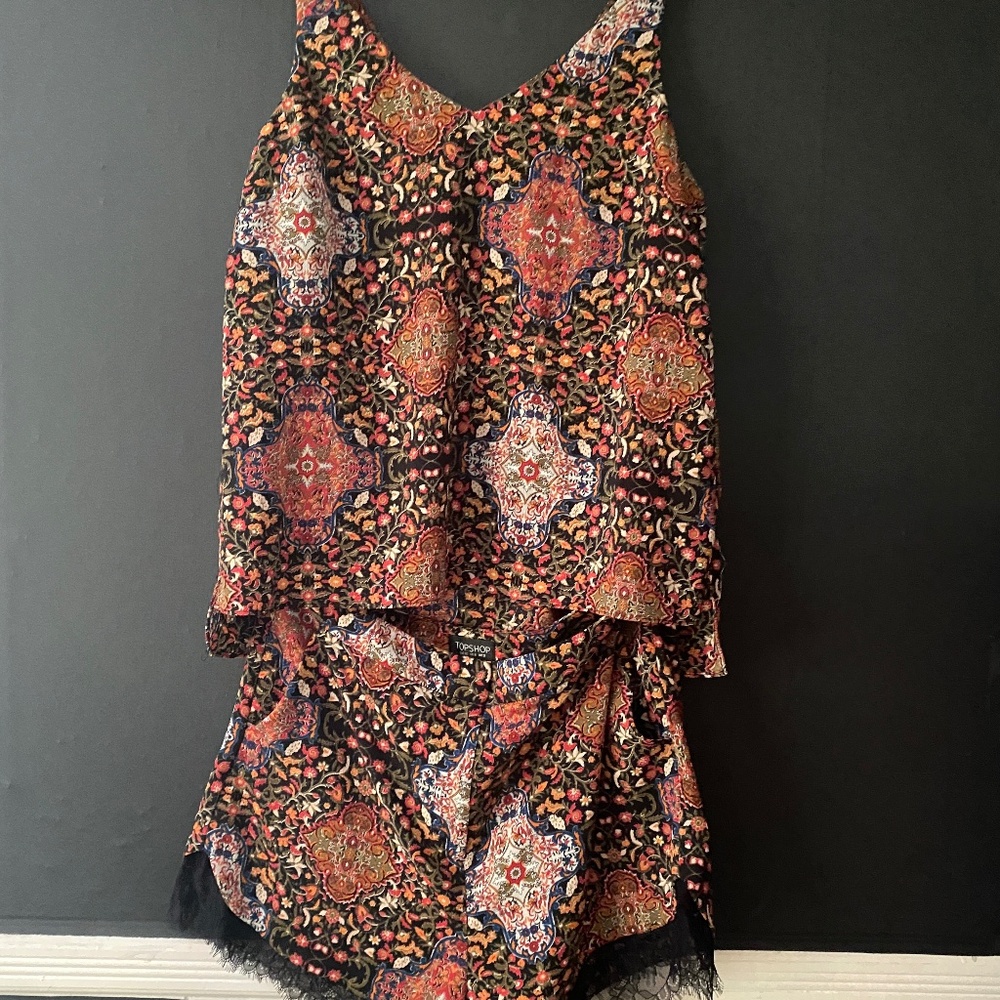 TOPSHOP 2pc Bohemian Lace Trim Short & Tank Set Size US 8/EUR 40/UK 12